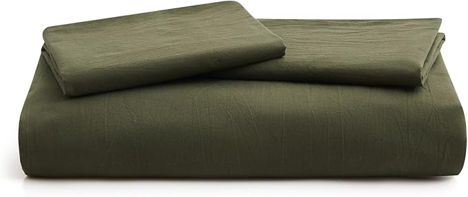 LOVQUE Olive Green Duvet Cover Full Size, 100% Washed Cotton Linen Like Bedding - Image 7