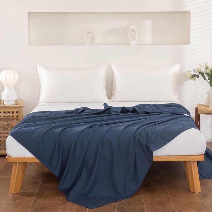 Queen Flat Sheet Only， 90x102Inch Dark Blue - Image 2