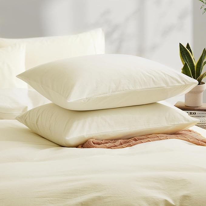 Cream White Cotton Duvet Cover Full Size, Linen-Like Natural Bedding Set - Image 3