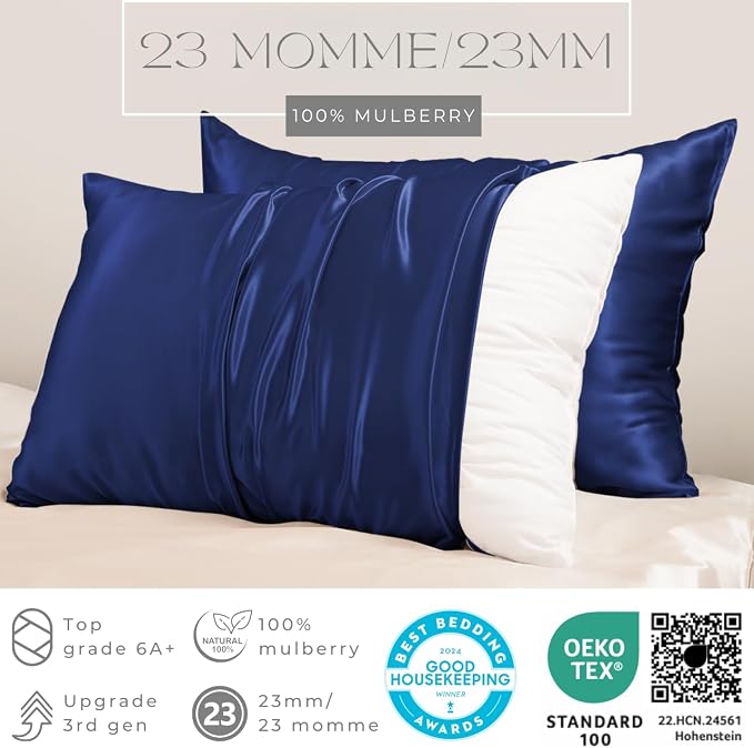 PROMEED 23 Momme Silk Pillowcases 2pcs Set, Mulberry Silk Pillow Case Set of 2 - Image 2