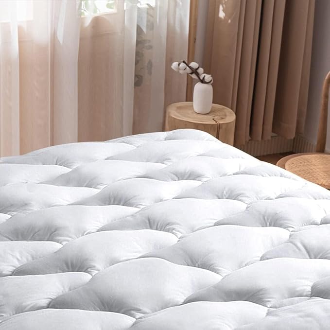 WhatsBedding Waterproof Mattress Pad Twin XL Size Cotton Top Down Alternative by WhatsBedding