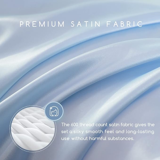 MR&HM Satin Bed Sheets, Twin Size Sheets Set - Image 2