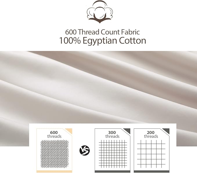 100% Egyptian Cotton Fitted Sheet Full Size, 600 Thread Count, 8-16" Deep - Image 5