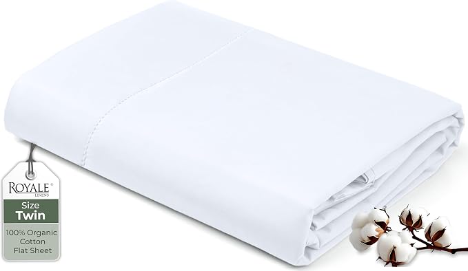 Royale Linens 100% Organic Cotton Twin Flat Sheet Only by ROYALELINENS