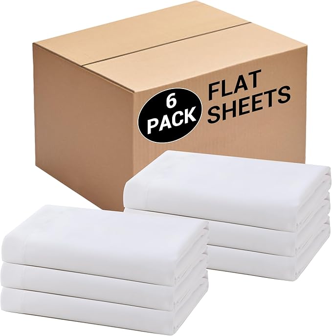 Bulk Twin Flat Sheets Only, Color-Coded Hem Threads, Wrinkle-Free Shrinkage by Culve