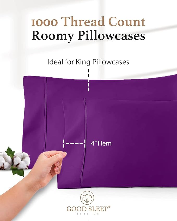 1000 TC Purple Standard Pillowcases Set of 2 100% Egyptian Cotton Pillow Cases - Image 3