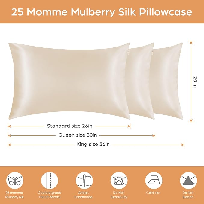 Silk Pillowcase for Hair and Skin, 2 Pack 100% Mulberry Silk Pillowcase 25 Momme - Image 7