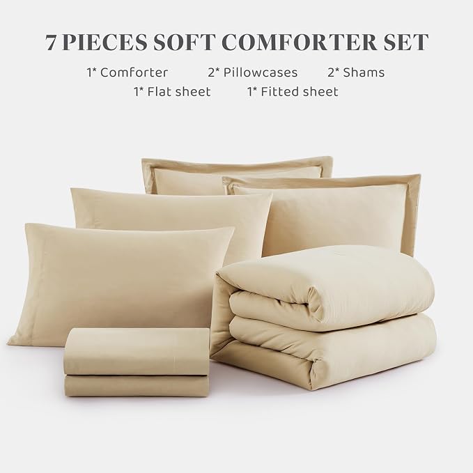 WRENSONGE Super King Plus Size Comforter Set- 7 Pieces Beige Bed in a Bag Super - Image 8
