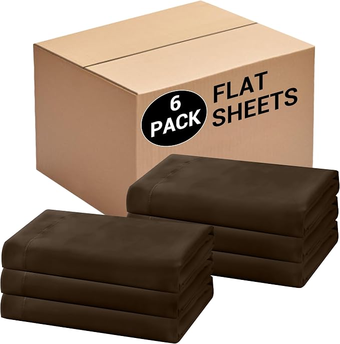 Bulk King Flat Sheets Only, 6 Pack Quick Sort Top Bed Sheet, Color-Coded Label by Culve