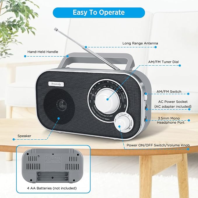 DreamSky AM FM Portable Radio Plug In Wall or Battery Operated - Image 3