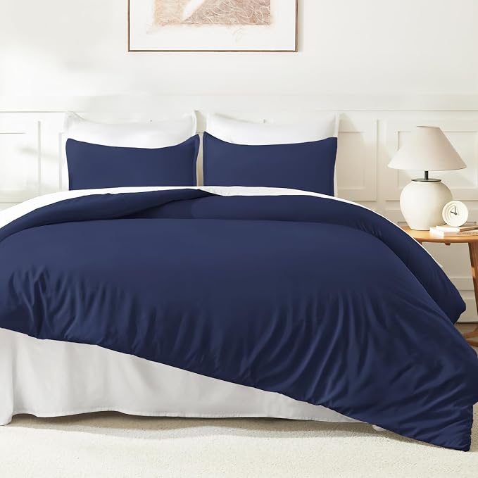 Litanika Navy Blue Comforter Set Queen Size, 3 Pieces Lightweight Solid Bedding - Image 6