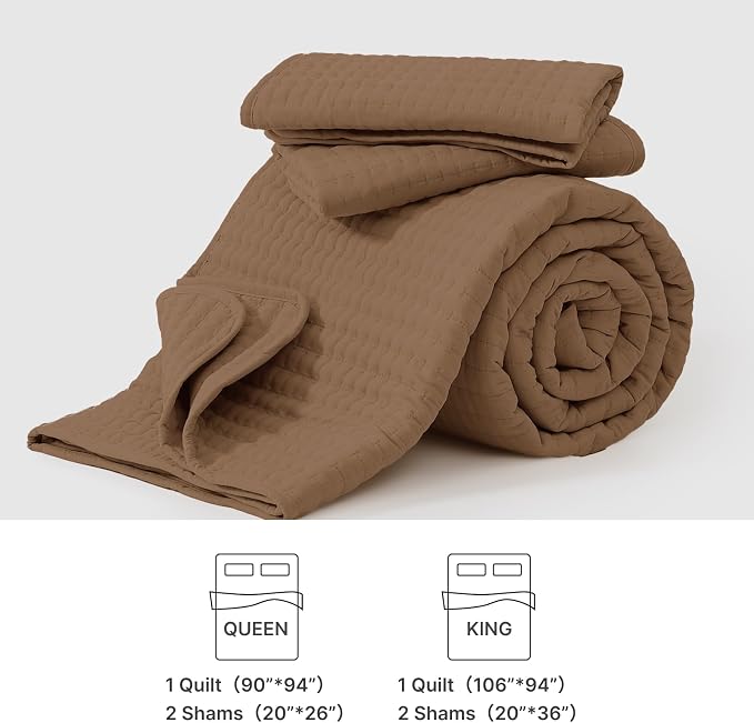 WRENSONGE Queen Quilt-3 Pieces Lightweight Bedspreads Brown Queen Size Quilt - Image 9