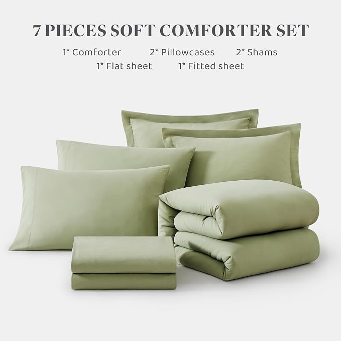WRENSONGE Full Size Comforter Set- 7 Pieces Sage Green Bed in a Bag Full Size - Image 8