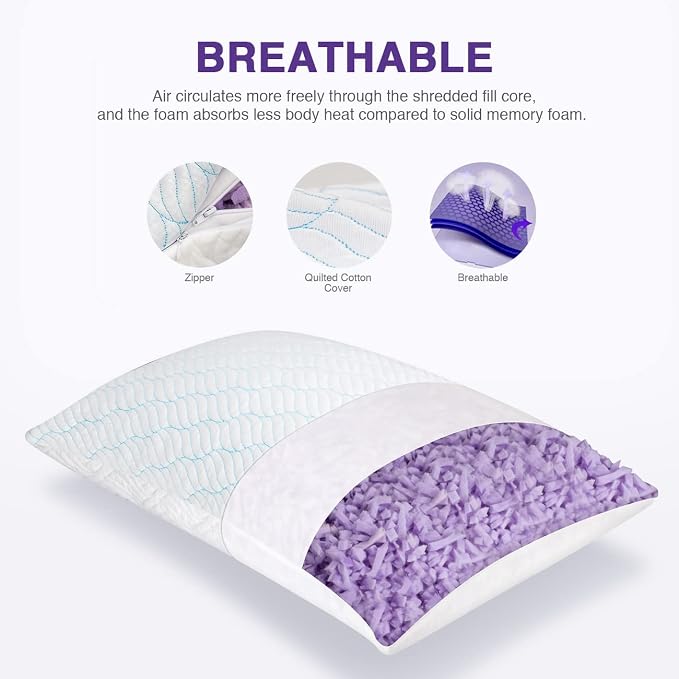 WISHSMILE Cooling Pillows Queen Size Set of 2, Memory Foam Pillows - Image 8