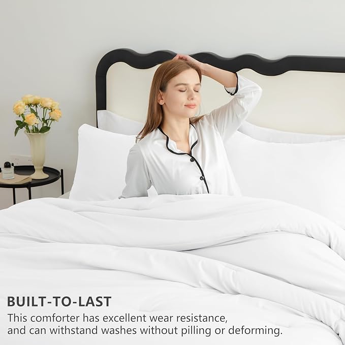 CozyLux White Queen Comforter Set, 3 Pieces Solid Breathable Quilted Boho Style - Image 3