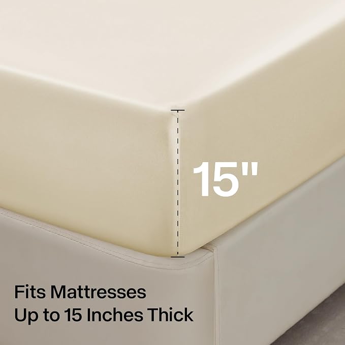 BEDELITE Satin Sheets Twin XL Size Bed Set, Luxury Soft Beige Silky Sheets - Image 6