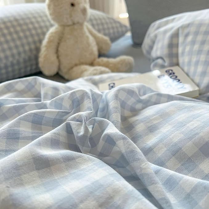 Nayoroom Gingham Duvet Cover Twin Size Blue White Plaid Checkered Comforter - Image 6