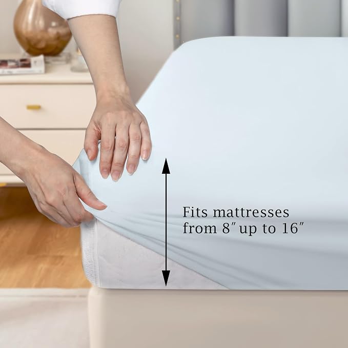 FreshCulture Pure Cotton Fitted Sheets Queen Size, 300 Thread Count Percale - Image 3