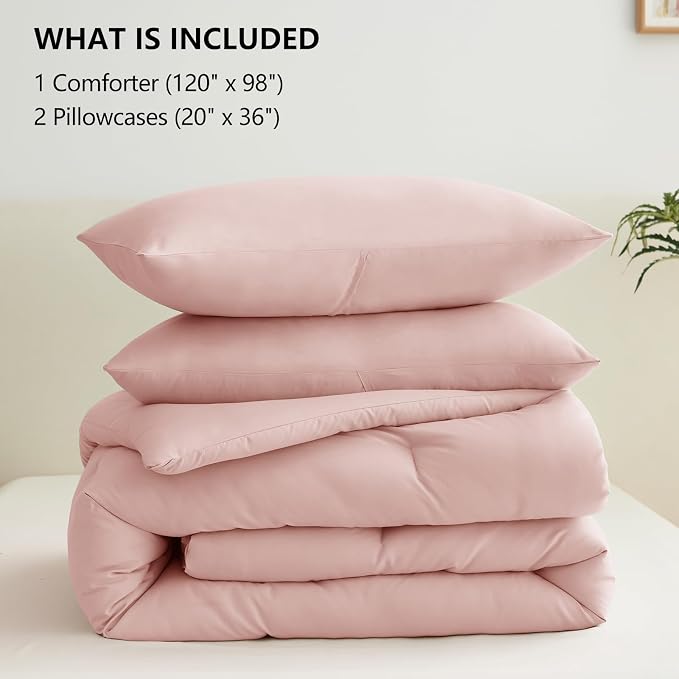 CozyLux Oversized King Comforter Set Blush Pink, 3 Pieces 120x98 Solid - Image 6