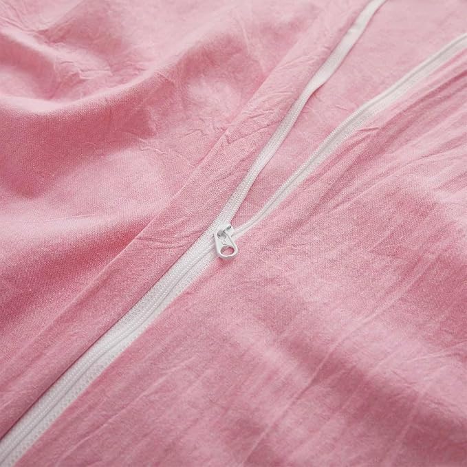 LOVQUE Pink Duvet Cover Full Size, 100% Washed Cotton Linen Like Bedding Set - Image 4