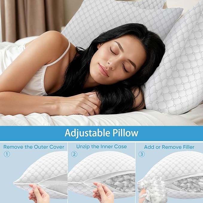 OAISZ Shredded Memory Foam Pillow, King Size Cooling Adjustable Firm Bed Pillow - Image 7