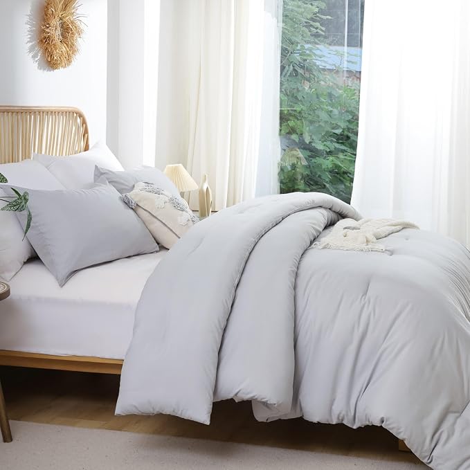 ROSGONIA California King Comforter Set Light Grey, Soft Lightweight Bedding - Image 6