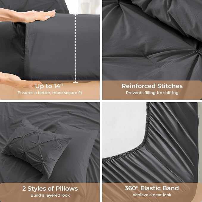 Sasttie Queen Comforter Set, 7-Piece Bed in a Bag, Pintuck Bedding Set - Image 5