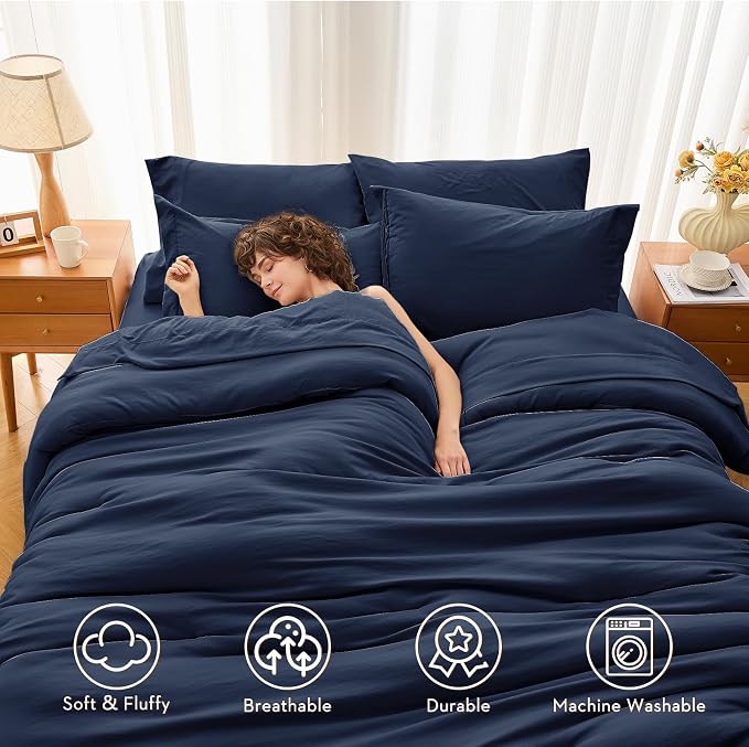 MUXHOMO 7 Pieces Queen Comforter Set, Soft Bed in a Bag Queen Size, All Season - Image 2