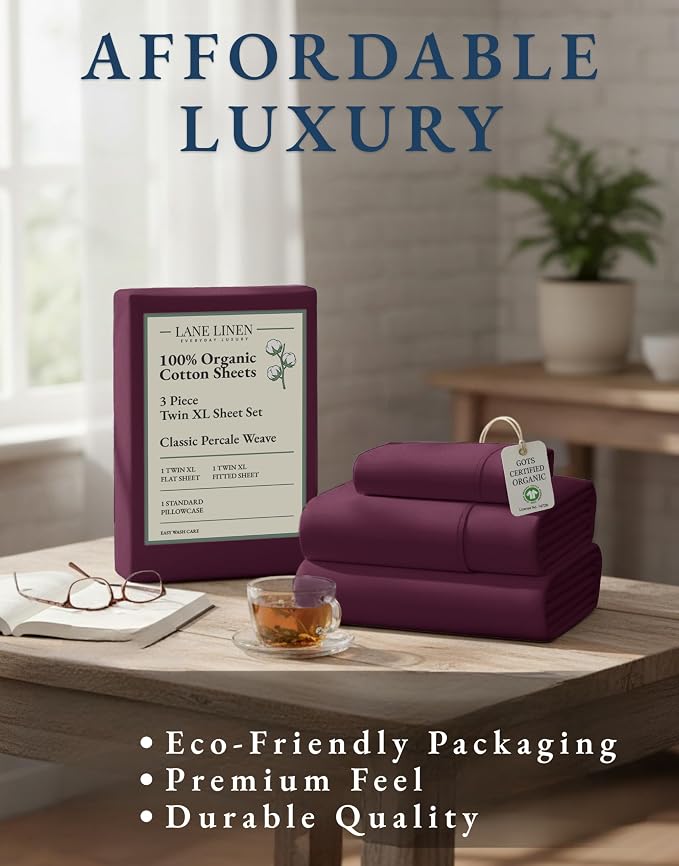 LANE LINEN Sustainably Produced 100% Organic Cotton Twin Bed Sheet Set - Image 8