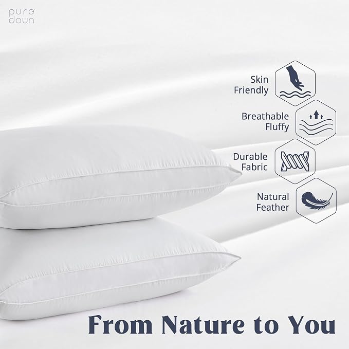 puredown® Goose Feather Down Sleeping Pillow Soft Bed Pillow - Image 2