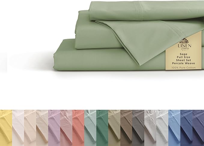 Linen Home 100% Cotton Percale Sheets Full Size, Deep Pocket, 4 Pieces Set by LINENHOME