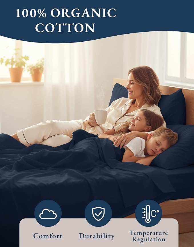LANE LINEN Eco Friendly 100% Organic Cotton Fully Elasticized Full Sheet Set - Image 6