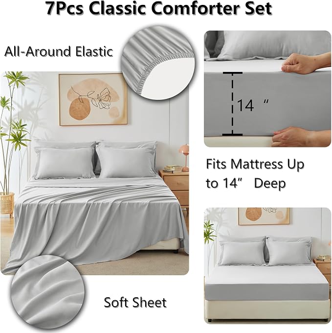 CozyLux King Size Comforter Set Light Grey - Image 5