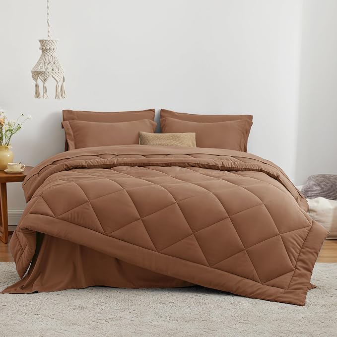Love's cabin Full Comforter Set Mocha Mousse, 7 Pieces Full Bed in a Bag - Image 2