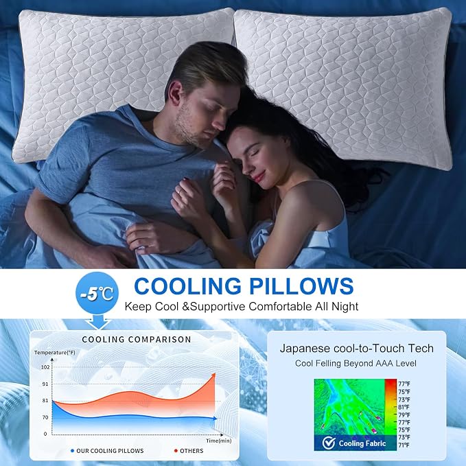 Cooling Pillows Queen Size Set of 2, Shredded Memory Foam Pillows, Adjustable - Image 3