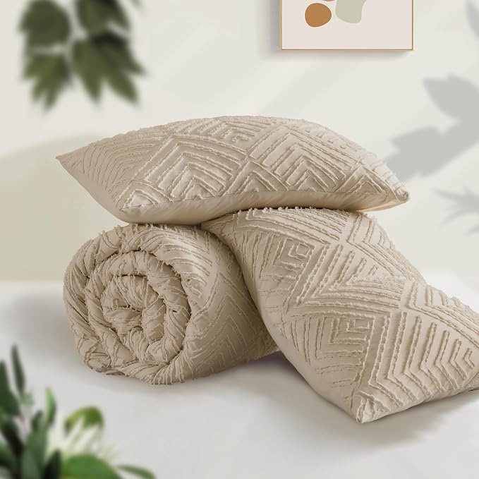 Andency Khaki King Size Comforter Set, 3 Pieces Boho Soft Bedding Set & - Image 3