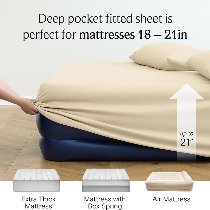 LuxClub 4 PC Full Sheet Set, Deep Pockets Wrinkle Free Cooling Bed Sheets Hotel - Image 7