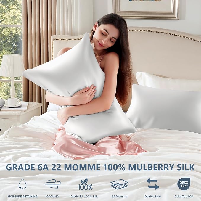 Silk Pillow Cases 2 Pack King Size Mulberry Silk Pillowcase Set of 2 - Image 6