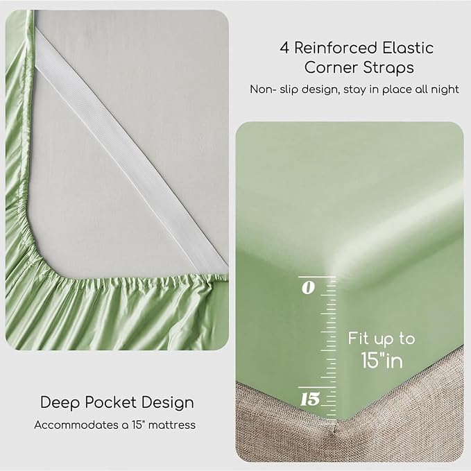 MR&HM Satin Bed Sheets with Elastic Corner Straps, Full Size Sheets Set - Image 4