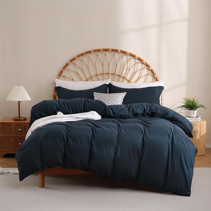 JSD Navy Blue Duvet Cover Set Queen Size, 3 Piece Duvet Cover by JSD