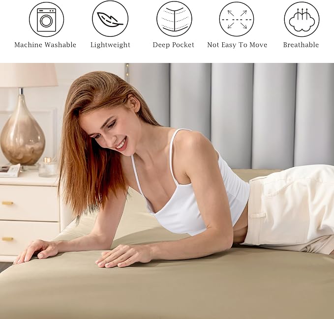 FreshCulture Pure Cotton Fitted Sheets Queen Size, 300 Thread Count Percale - Image 5