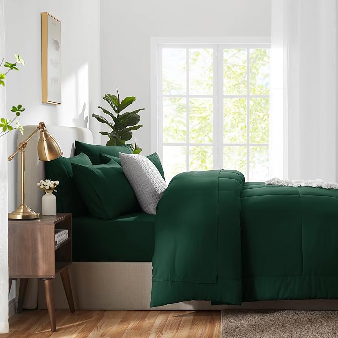 CozyLux King Size Comforter Set Emerald Green, 7 Pieces Bed in a Bag, All - Image 9