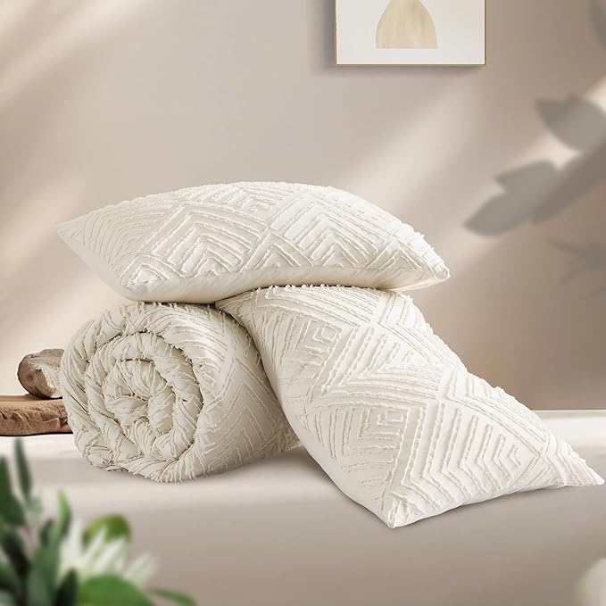 Andency Queen Comforter Set Beige, 3 Pieces Queen Size Comforter Sets Boho - Image 3