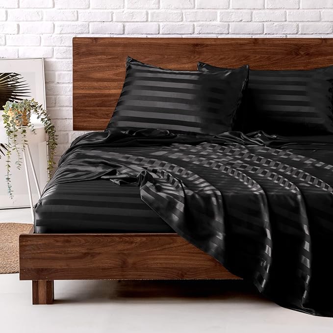 MR&HM Satin Bed Sheets, Full Size Sheets Set by MRHM