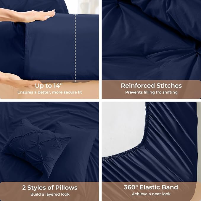 Sasttie Twin Comforter Set, 5-Piece Bed in a Bag, Pintuck Bedding Sets - Image 5