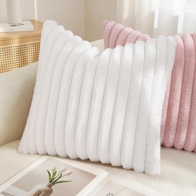 decorUhome Summer Cozy Faux Fur Throw Pillow Covers 22x22 Set of 2 Decorative - Image 4