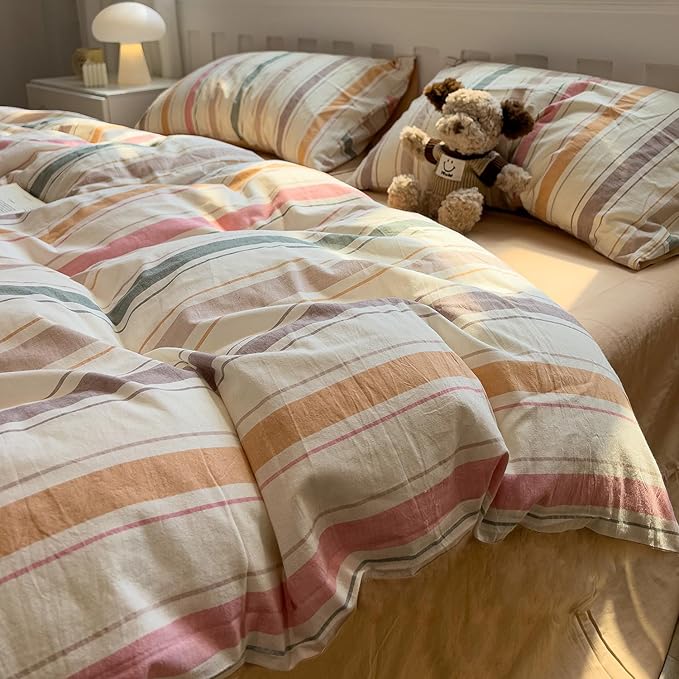 mixinni Vintage Striped Duvet Cover Set Twin XL, 3-Piece 100% Washed Cotton by mixinni