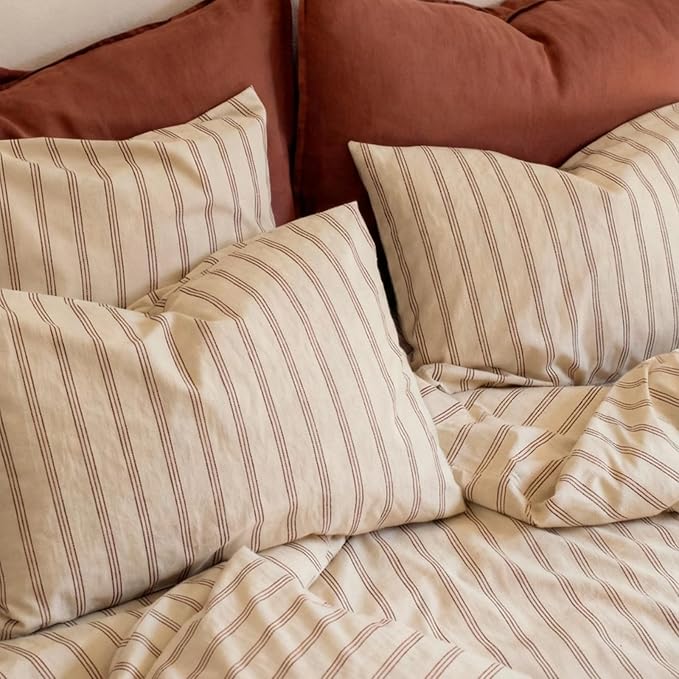 mixinni Striped Duvet Cover Set Twin Size, 3 Piece Cotton Linen Blend Bedding - Image 2
