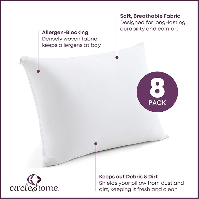 CirclesHome Pillow Protectors 8 Pack Standard Zippered - Image 2