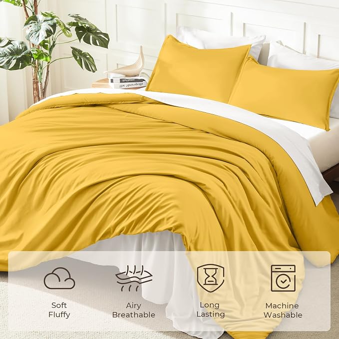 Litanika Mustard Yellow Comforter Set California King Size, 3 Pieces Cal King - Image 3